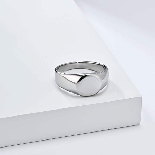 Women’s Titanium Stainless Steel Oval Signet Ring – Polished Finish, Durable and Hypoallergenic, Minimalist Statement Jewelry-Women's Ring-SunnyHouse Jewelry