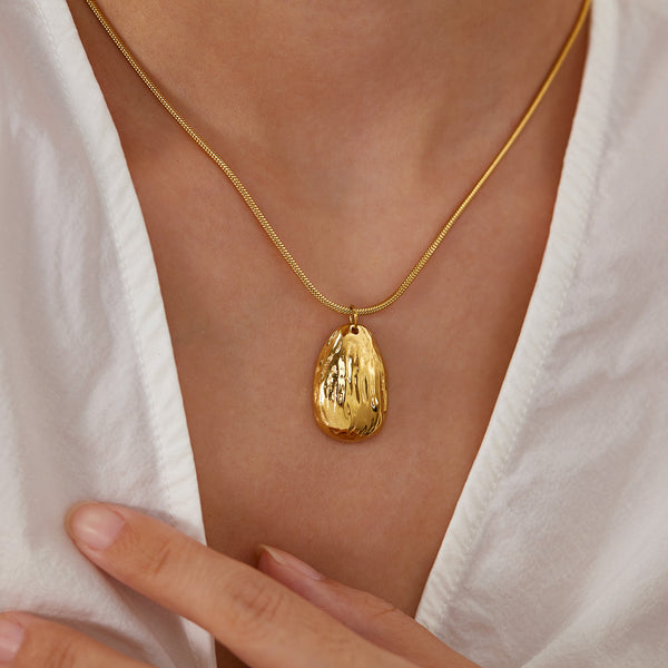 Women’s Titanium Stainless Steel Textured Gold-Plated Pendant Necklace, Hypoallergenic Adjustable Chain, Minimalist Statement Jewelry for Women and Girls-Women's Necklace-SunnyHouse Jewelry