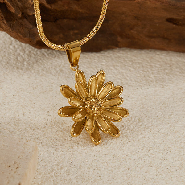 Women's Titanium Stainless Steel Flower Pendant Necklace – Gold-Plated Chain – Hypoallergenic & Tarnish Resistant-Women's Necklace-SunnyHouse Jewelry