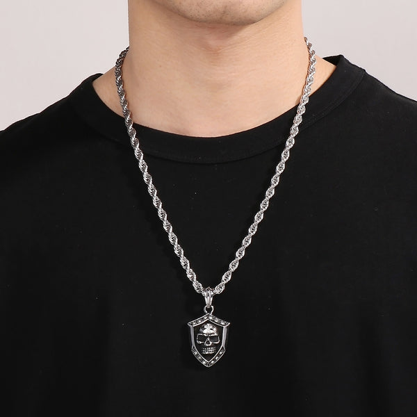 Men’s Titanium Stainless Steel Skull Pendant Necklace – Gold-Plated Shield Design with Crystals – Durable Fashion Necklace for Men-Men's Pendant Necklace-SunnyHouse Jewelry