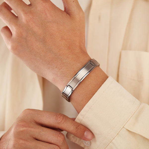 Men’s Titanium Stainless Steel Bracelet – Wide Brushed Silver Link Chain, Sleek & Durable Men’s Jewelry, Hypoallergenic and Rust-Resistant-Men's Bracelet-SunnyHouse Jewelry