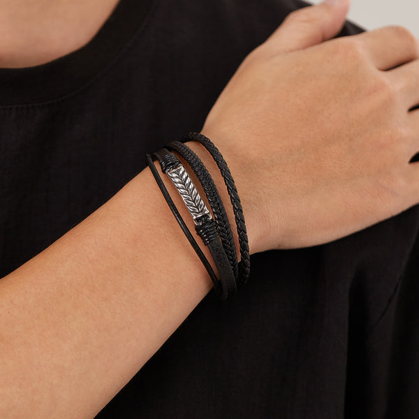 Men's Multi-Strand Leather Bracelet with Stainless Steel Arrow Detail - Stylish and Versatile Accessory-Men's Bracelet-SunnyHouse Jewelry