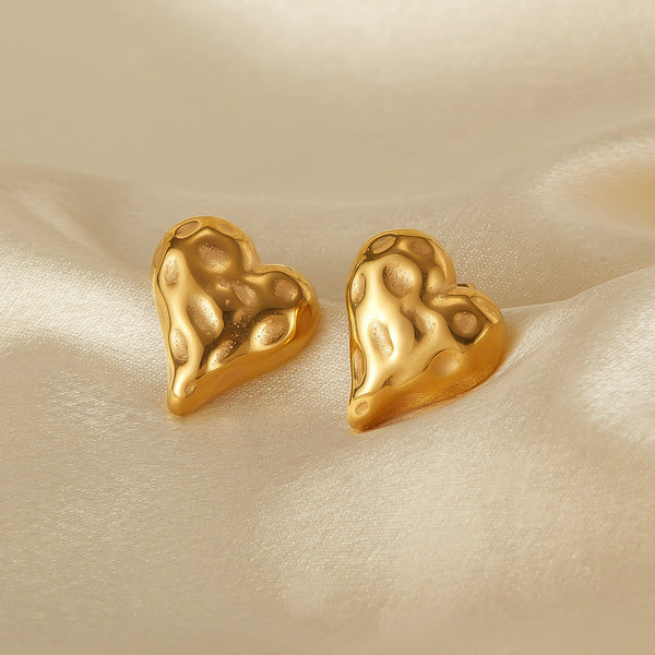 Women's Gold Heart Earrings - Textured Love-Inspired Studs for a Chic Look-Women's Earrings-SunnyHouse Jewelry