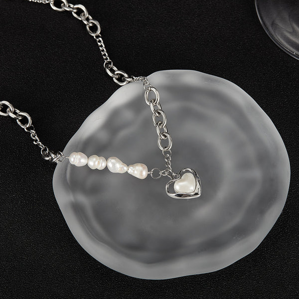 Women’s Simple Fashion Pendant Necklace with Freshwater Pearls and Heart Charm – Dainty Chain Jewelry for Everyday Wear-Women's Necklace-SunnyHouse Jewelry