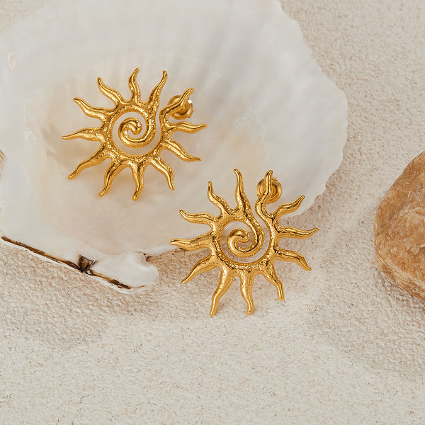 Women’s Gold Sun Spiral Earrings – Bohemian Statement Stud Earrings, Vintage Sunburst Design, Lightweight Fashion Jewelry for Women & Girls-Women's Earrings-SunnyHouse Jewelry