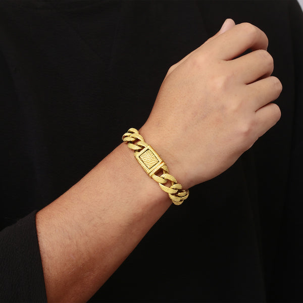 Men's Titanium Stainless Steel Textured Gold Bracelet - Luxurious Cuban Link Style with Secure Clasp-Men's Bracelet-SunnyHouse Jewelry