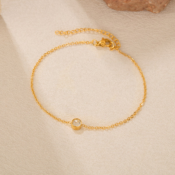 Women's Gold Titanium Stainless Steel Anklet with Round Cubic Zirconia – Minimalist Adjustable Chain Ankle Bracelet for Women and Girls-Women's Anklet-SunnyHouse Jewelry