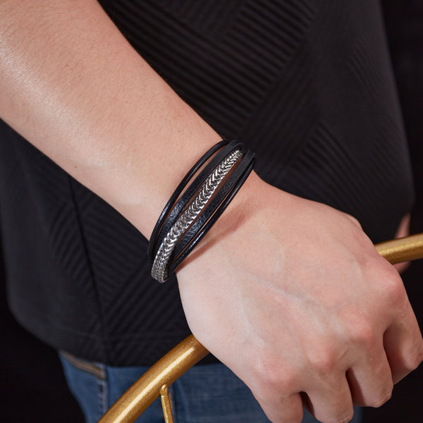 Elegant Men's Leather and Gold Plated Braided Bracelet – Modern, Versatile Design with Secure Clasp-Men's Bracelet-SunnyHouse Jewelry