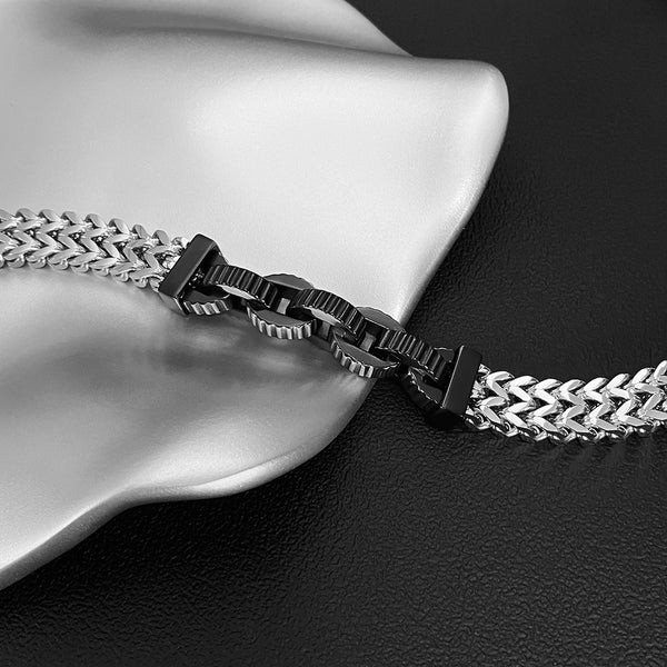 Men’s Stainless Steel Chain Bracelet – Two-Tone Black & Silver Link Design, Heavy-Duty Cuban Chain Style with Fold-Over Clasp, Durable Men’s Fashion Jewelry-Men's Bracelet-SunnyHouse Jewelry