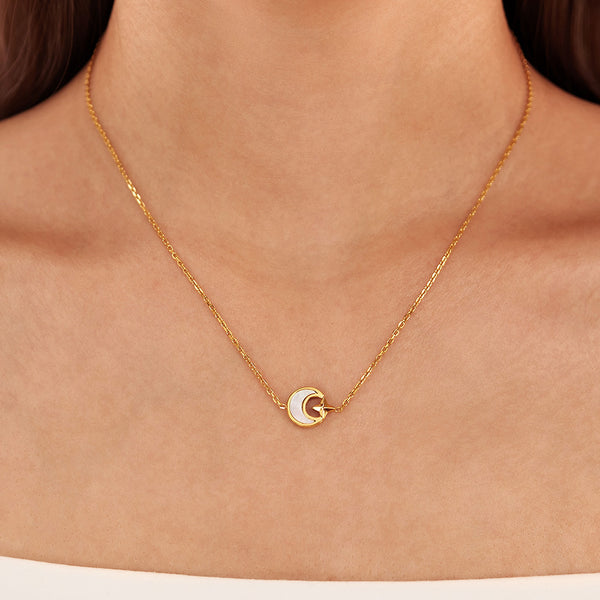 Women’s Titanium Stainless Steel Moon and Star Pendant Necklace – Gold Plated Celestial Design with Mother of Pearl Inlay – Dainty Hypoallergenic Jewelry-Women's Necklace-SunnyHouse Jewelry