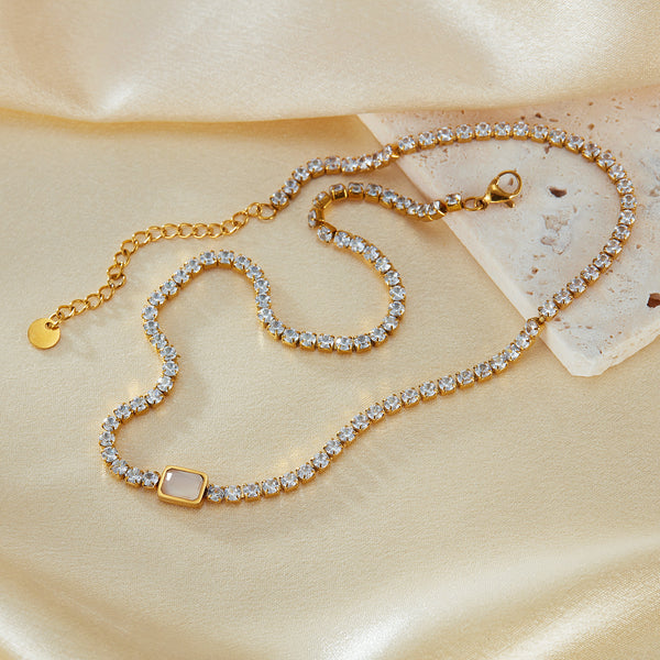 Luxurious Women's Crystal Tennis Necklace - Gold Finish with Sparkling Cubic Zirconia-Women's Necklace-SunnyHouse Jewelry