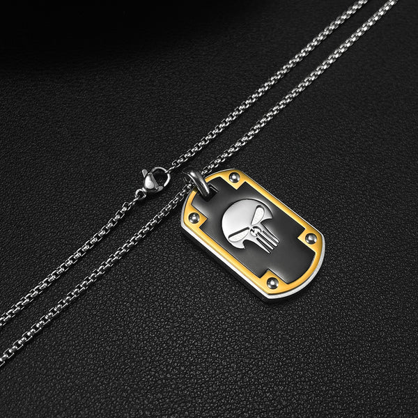 Men's Skull Pendant Necklace in Black and Yellow - Stainless Steel, Stylish and Edgy Accessory, Perfect for Fashion-Forward Individuals-Men's Pendant Necklace-SunnyHouse Jewelry