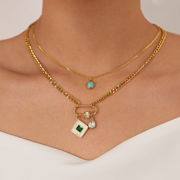 Elegant Women's Multi-Layered Gold Necklace with Gemstone Pendants – Versatile, Chic Jewelry-Women's Necklace-SunnyHouse Jewelry