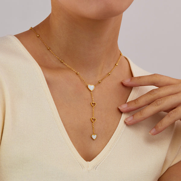 Chic Titanium Stainless Steel Heart Lariat Necklace for Women with Gold-Tone Finish-Women's Necklace-SunnyHouse Jewelry