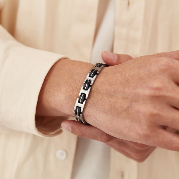 Men’s Harley Bike Bracelet – Dual-Tone Black & Silver Link Bracelet for Men – Durable, Stylish, Hypoallergenic Biker-Inspired Jewelry-Men's Bracelet-SunnyHouse Jewelry