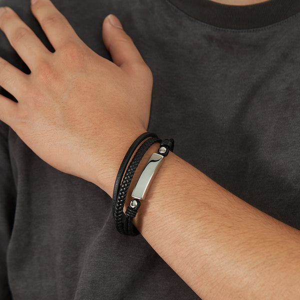 Men's Contemporary Leather Bracelet with Stainless Steel Accents - Sleek and Modern Accessory-Men's Bracelet-SunnyHouse Jewelry