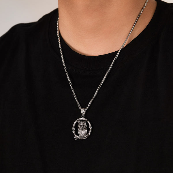 Men's Titanium Stainless Steel Pendant Necklace – Wise Owl Design, Durable Chain, Nature-Inspired, Perfect for Everyday Wear-Men's Pendant Necklace-SunnyHouse Jewelry