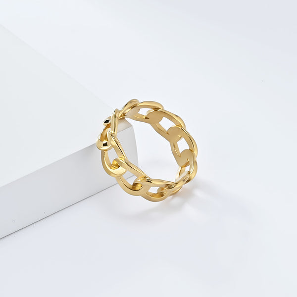 Women’s Gold-Tone Titanium Stainless Steel Chain Link Ring – Stylish, Durable, Hypoallergenic Fashion Jewelry-Women's Ring-SunnyHouse Jewelry