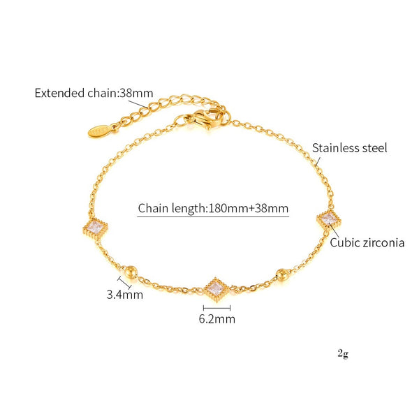18K Gold‑Plated Titanium Stainless Steel Princess‑Cut CZ Station Bracelet for Women – Adjustable Dainty Hypoallergenic & Tarnish‑Resistant Jewelry Gift-Women's Bangle-SunnyHouse Jewelry