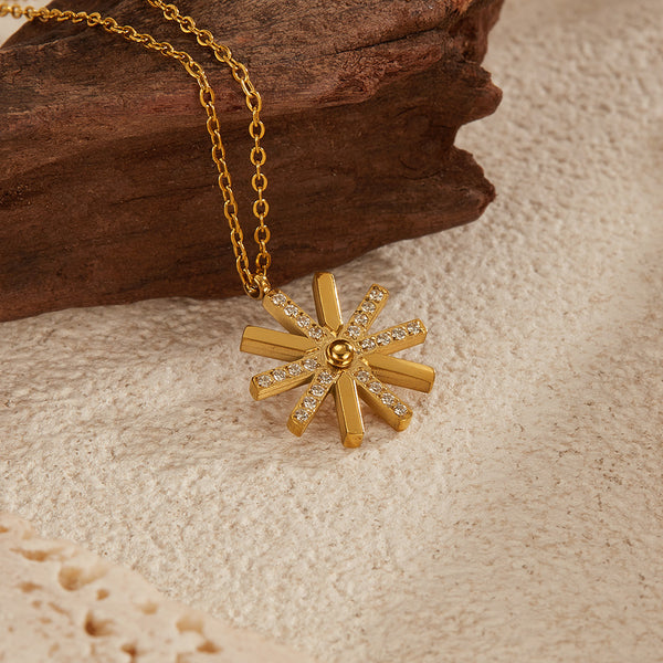Women’s Elegant Gold Starburst Pendant Necklace with Crystal Accents – Fashion Jewelry Gift for Women-Women's Necklace-SunnyHouse Jewelry