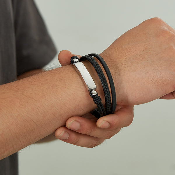 Men's Contemporary Leather Bracelet with Stainless Steel Accents - Sleek and Modern Accessory-Men's Bracelet-SunnyHouse Jewelry