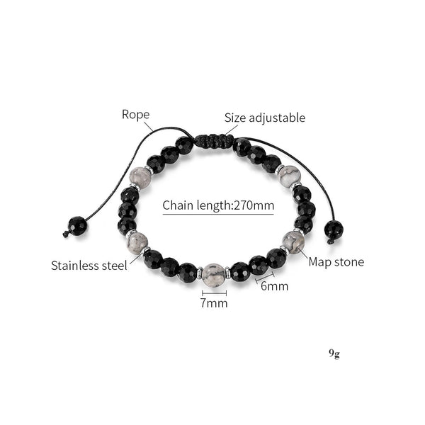 Adjustable Women’s Titanium Stainless Steel Beaded Bracelet – Natural Black Agate & Green Jasper, Faceted Macramé Slide Knot, Hypoallergenic & Tarnish‑Resistant Jewelry Gift-Women's Bangle-SunnyHouse Jewelry