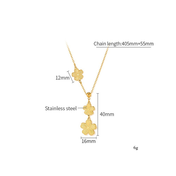Women’s Floral Pendant Necklace – Gold Plated Titanium Stainless Steel – Triple Flower Drop Design – Elegant Hypoallergenic Jewelry for Women-Women's Necklace-SunnyHouse Jewelry