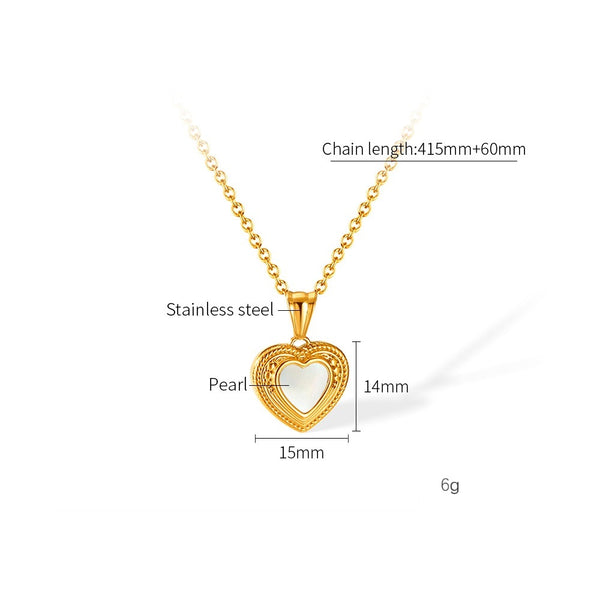 Romantic Women's Gold Heart Pendant Necklace with Mother of Pearl Inlay – Timeless Elegance, Perfect Gift-Women's Necklace-SunnyHouse Jewelry