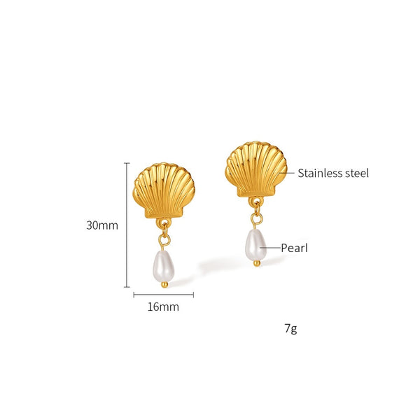 Women’s Gold Shell Pearl Drop Earrings – Elegant Seashell Dangle Earrings with Simulated Pearl, Ocean-Inspired Jewelry for Women and Girls-Women's Earrings-SunnyHouse Jewelry