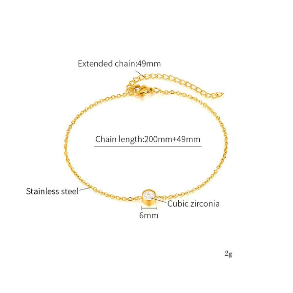 Women's Gold Titanium Stainless Steel Anklet with Round Cubic Zirconia – Minimalist Adjustable Chain Ankle Bracelet for Women and Girls-Women's Anklet-SunnyHouse Jewelry