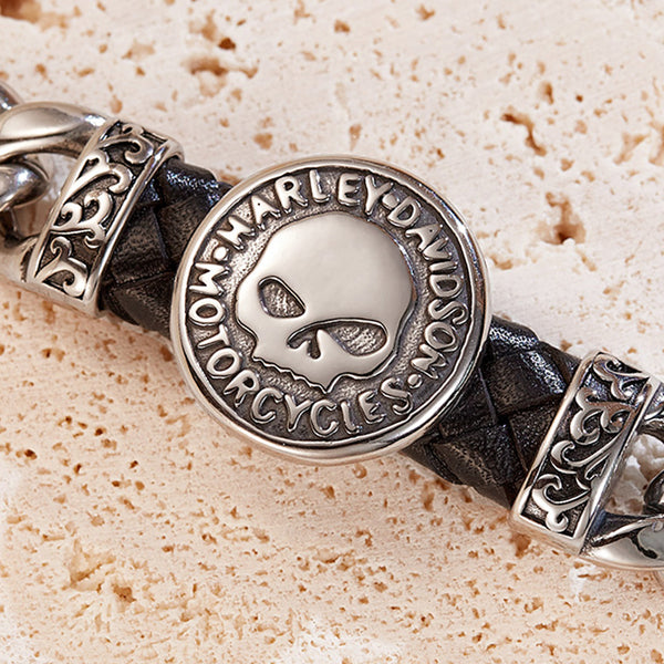 Rugged Stainless Steel Men's Bracelet with Harley-Davidson Skull Emblem – Durable, Stylish Motorcycle Chain Design-Men's Bracelet-SunnyHouse Jewelry