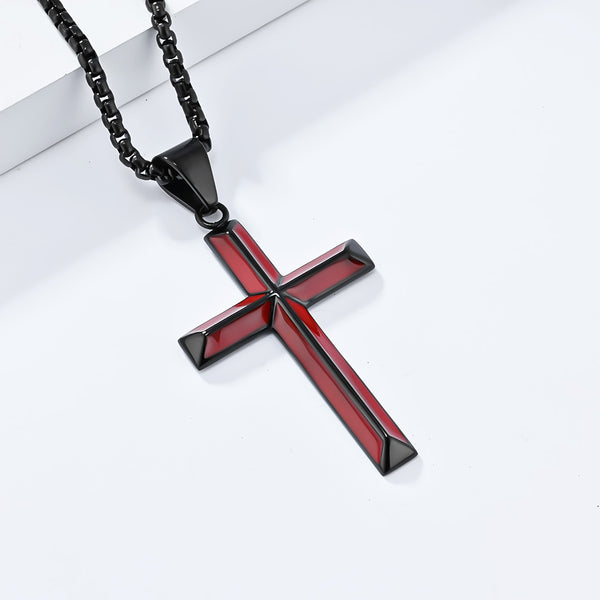 Men's Titanium Stainless Steel Cross Pendant Necklace with Black Inlay - Elegant and Bold Accessory-Men's Pendant Necklace-SunnyHouse Jewelry