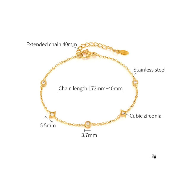 18K Gold‑Plated Titanium Stainless Steel Station Bracelet for Women – Adjustable Dainty Round & Square Cubic Zirconia Charms, Hypoallergenic & Tarnish‑Resistant Jewelry Gift-Women's Bangle-SunnyHouse Jewelry