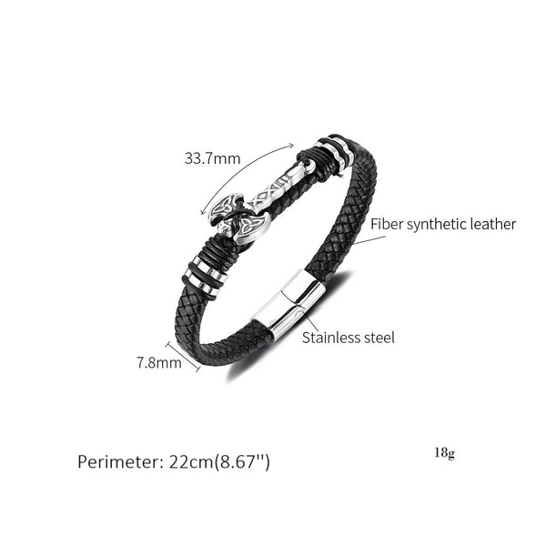 Men’s Viking Leather Bracelet with Stainless Steel Axe Charm – Braided Black Leather Norse Bracelet, Magnetic Clasp, Nordic Warrior Jewelry for Men-Men's Bracelet-SunnyHouse Jewelry