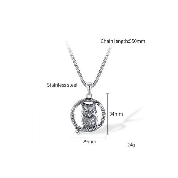 Men's Titanium Stainless Steel Pendant Necklace – Wise Owl Design, Durable Chain, Nature-Inspired, Perfect for Everyday Wear-Men's Pendant Necklace-SunnyHouse Jewelry