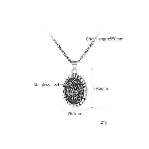 Saint Michael Pendant Necklace for Men – Titanium Stainless Steel Religious Medal with "Pray for Us" Engraving – Christian Jewelry Protection Necklace-Men's Pendant Necklace-SunnyHouse Jewelry