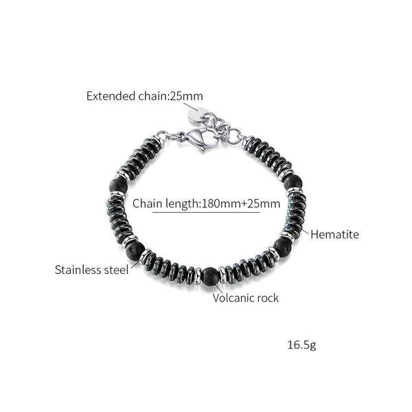 Men’s Titanium Stainless Steel Bracelet – Black Bead & Disc Chain Design, Adjustable Clasp, Durable Fashion Jewelry for Casual & Formal Wear-Men's Bracelet-SunnyHouse Jewelry
