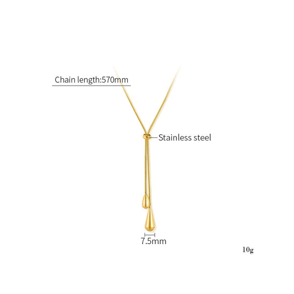 Elegant Teardrop Lariat Necklace for Women – Gold Plated Titanium Stainless Steel Y Pendant Jewelry – Adjustable Drop Chain Necklace for Daily or Party Wear-Women's Necklace-SunnyHouse Jewelry