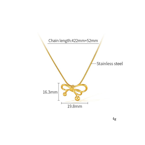 Women’s Titanium Stainless Steel Bow Pendant Necklace – Gold-Plated Snake Chain, Cute and Elegant Hypoallergenic Jewelry for Daily Wear and Gifting-Women's Necklace-SunnyHouse Jewelry