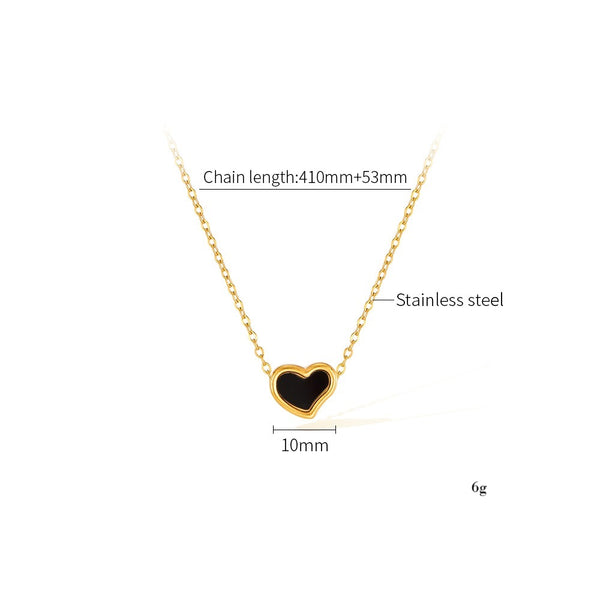 Women’s Titanium Stainless Steel Heart Pendant Necklace – Gold-Plated Chain with Black Enamel, Hypoallergenic & Fade-Resistant Romantic Jewelry-Women's Necklace-SunnyHouse Jewelry