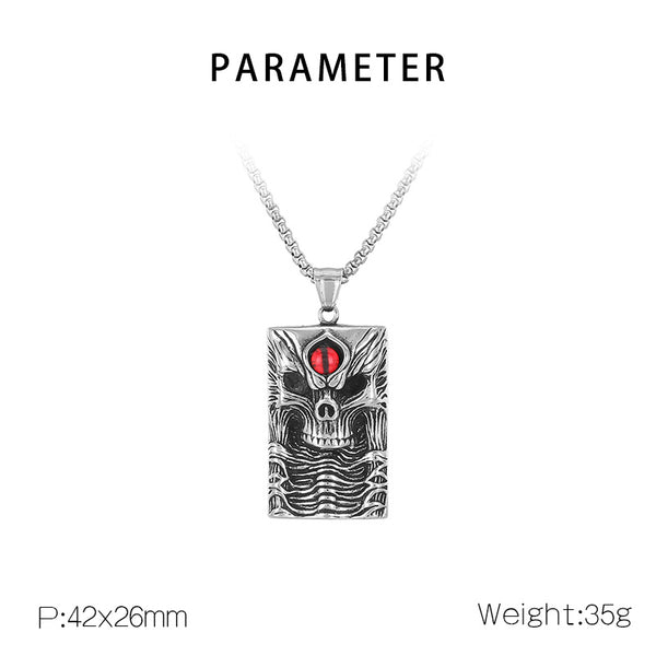 Men’s Titanium Stainless Steel Skull Pendant Necklace – Gothic Style with Red Stone Accent – Durable Fashion Necklace for Men-Men's Pendant Necklace-SunnyHouse Jewelry