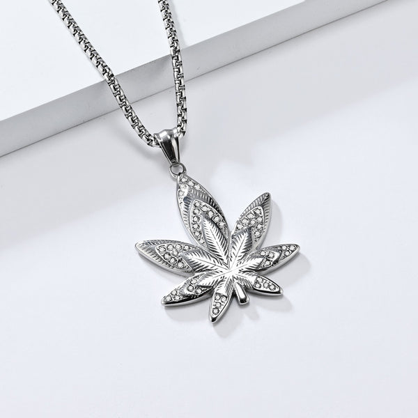 Men's Gold Marijuana Leaf Pendant Necklace - Iced Out Design, Durable, Hypoallergenic, Stylish Hip-Hop Jewelry-Men's Pendant Necklace-SunnyHouse Jewelry