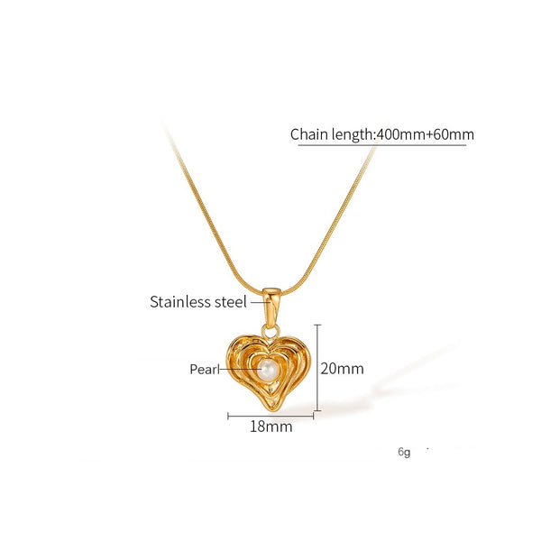 Women’s Titanium Stainless Steel Heart Pendant Necklace with Pearl Accent, Gold-Plated Adjustable Chain, Hypoallergenic Elegant Jewelry for Women and Girls-Women's Necklace-SunnyHouse Jewelry