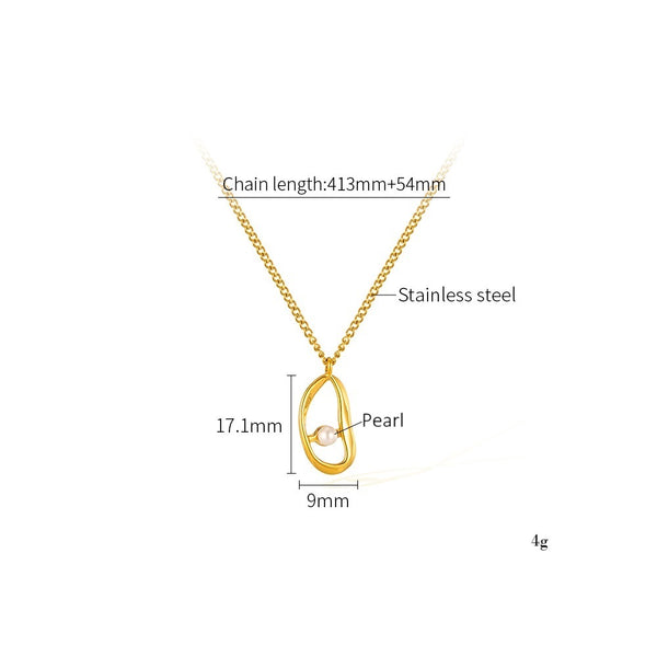 Women’s Titanium Stainless Steel Pearl Pendant Necklace – Gold-Plated Abstract Oval Charm, Hypoallergenic Modern Jewelry for Everyday & Special Occasions-Women's Necklace-SunnyHouse Jewelry