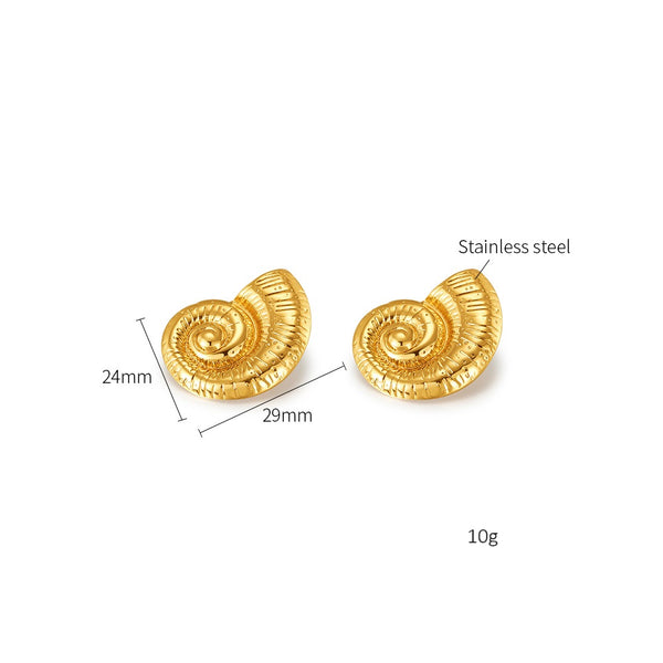 Women’s Gold Seashell Spiral Stud Earrings – Ocean-Inspired Statement Earrings, Nautical Jewelry for Women and Girls-Women's Earrings-SunnyHouse Jewelry