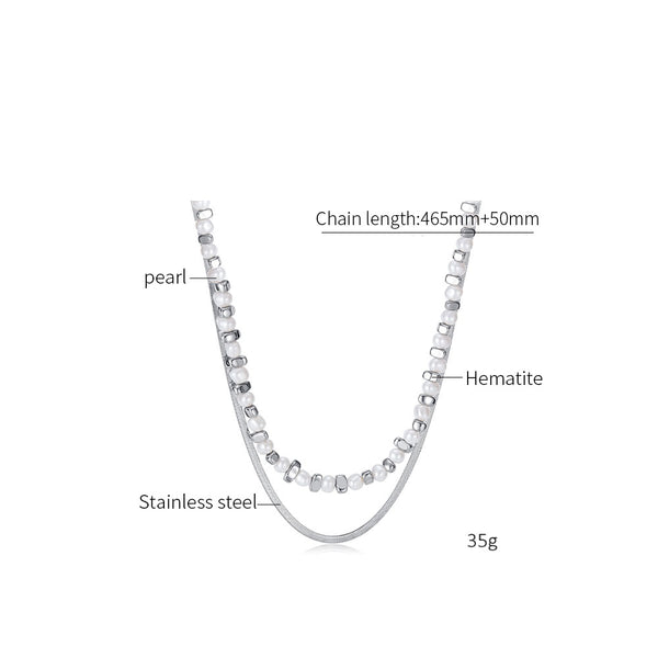 Women’s Stainless Steel Pearl and Hematite Necklace – Silver Chain Layered Design, Durable Fashion Jewelry, Elegant Pendant Necklace for Women-Women's Necklace-SunnyHouse Jewelry