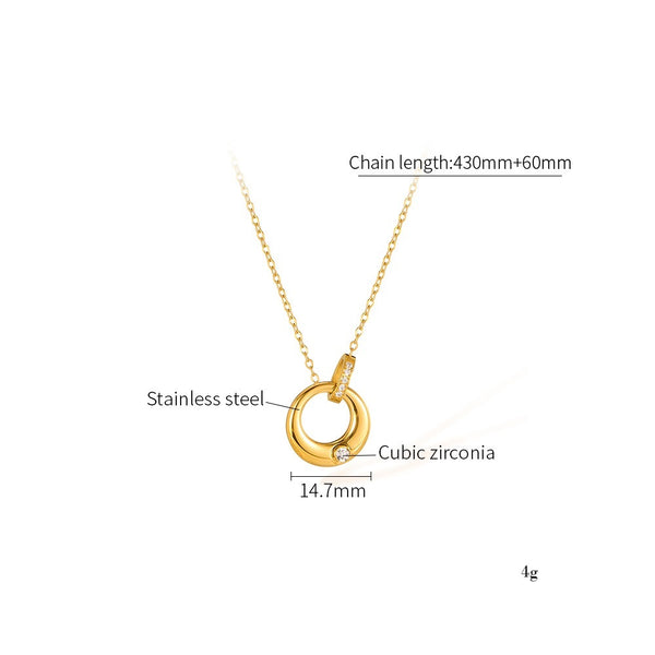 Women’s Titanium Stainless Steel Circle Pendant Necklace – Gold Plated with Cubic Zirconia – Elegant Round Charm Necklace – Hypoallergenic & Tarnish Resistant Jewelry-Women's Necklace-SunnyHouse Jewelry