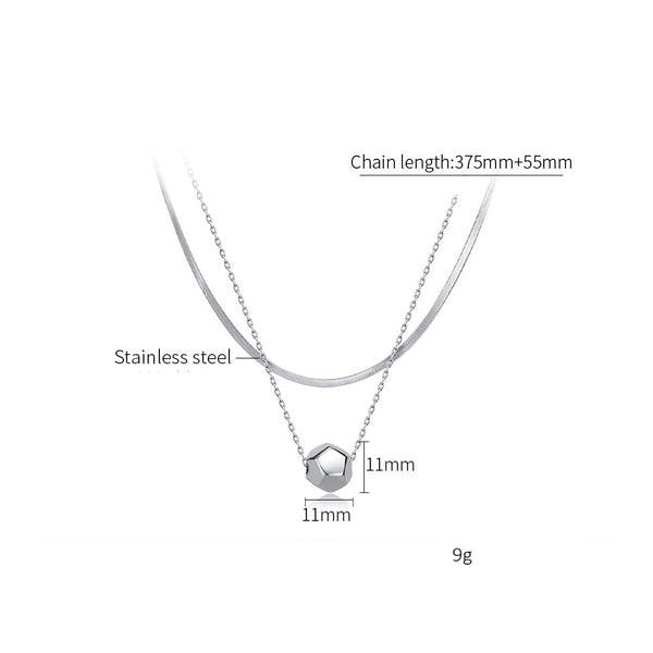 Women’s Lucky Ball Layered Pendant Necklace – Silver Double Chain with Geometric Charm, Minimalist Durable Fashion Jewelry for Women-Women's Necklace-SunnyHouse Jewelry