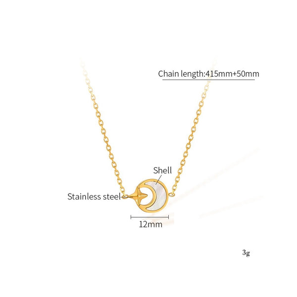 Women’s Titanium Stainless Steel Moon and Star Pendant Necklace – Gold Plated Celestial Design with Mother of Pearl Inlay – Dainty Hypoallergenic Jewelry-Women's Necklace-SunnyHouse Jewelry