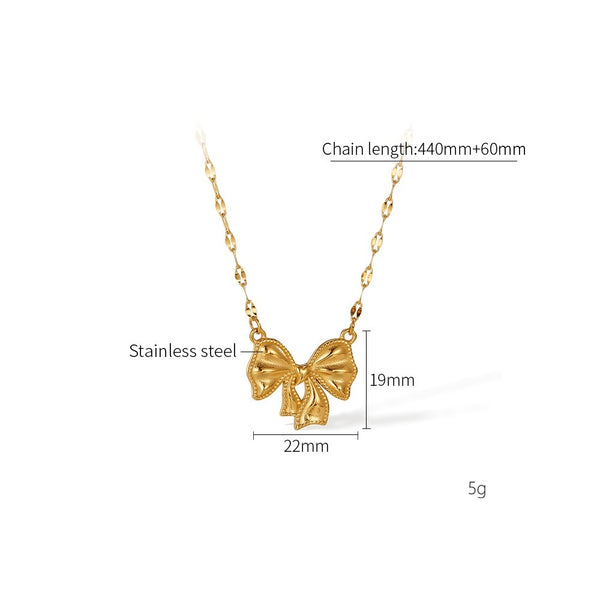 Women's Titanium Stainless Steel Bow Pendant Necklace – Gold-Plated Chain – Hypoallergenic & Tarnish Resistant-Women's Necklace-SunnyHouse Jewelry